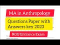 MA in Anthropology Question paper 2023 ll RGUCET 2023 ll Answer key l CUET Anthropology QP 2023