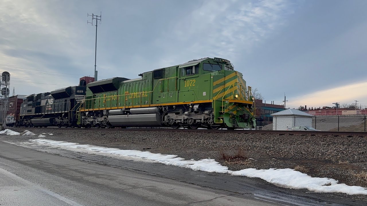 NS 1072, (Illinois Terminal Heritage Unit) leads NS 12G with NS 8099, (Southern Heritage unit) DPU!