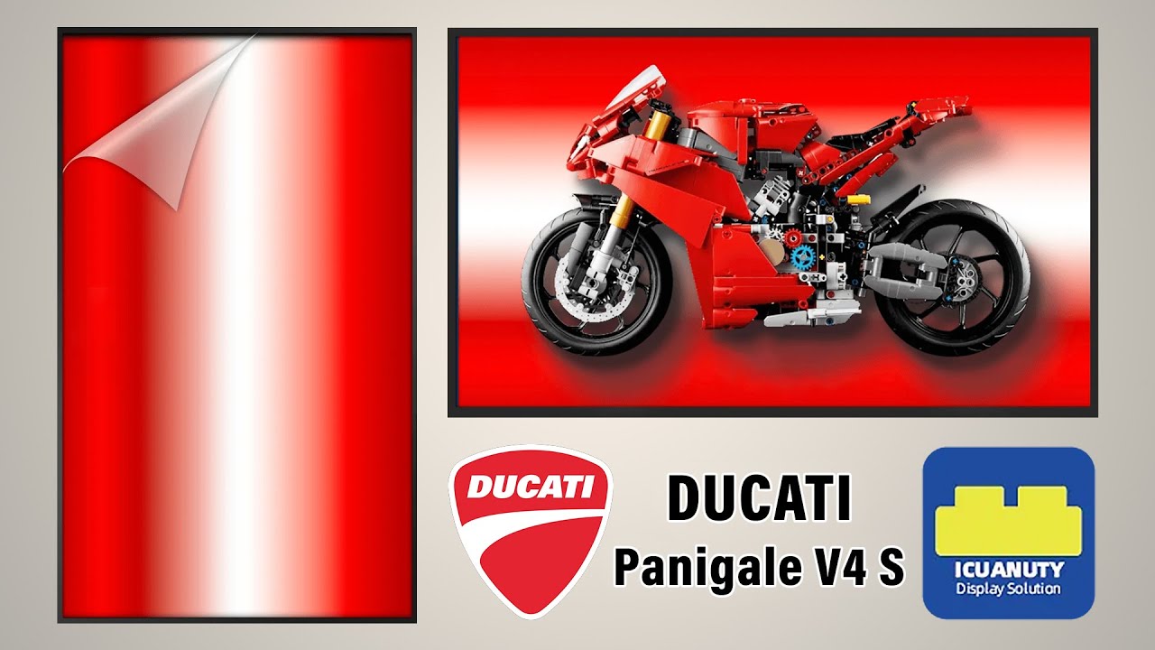 iCUANUTY Display Wallboard for LEGO (42202) Technic Ducati Panigale V4 S Motorcycle | Assembling