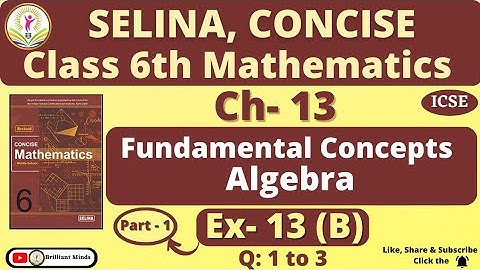 Class 6th ICSE | Selina Math Ch- 13 Fundamental Concept of Algebra Ex: 13 (B) Q: 1 to 3