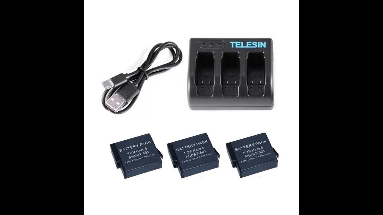 Carregador Triplo Gopro Hero 5 Com 3 Baterias Ahdbt-501