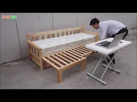 Bộ Ghế Sofa Giường Gỗ Kết Hợp Với Bàn Đa Năng - Set Of Sofa Bed With Multifunctional Tables