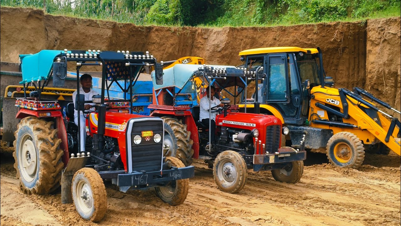 Tractor Include Jcb New Jcb 3Dx Backhoe Machine Loading Red Mud In Massey 241 and Eicher ...