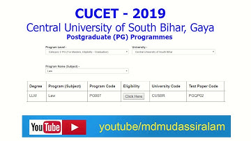 CUCET Subject Code l Test Paper Code