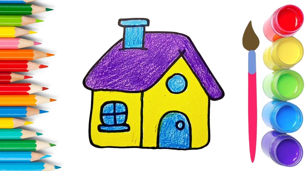 How To Draw cute House Drawing, Painting & Coloring For Kids and Toddlers_🌈🎨 🐋