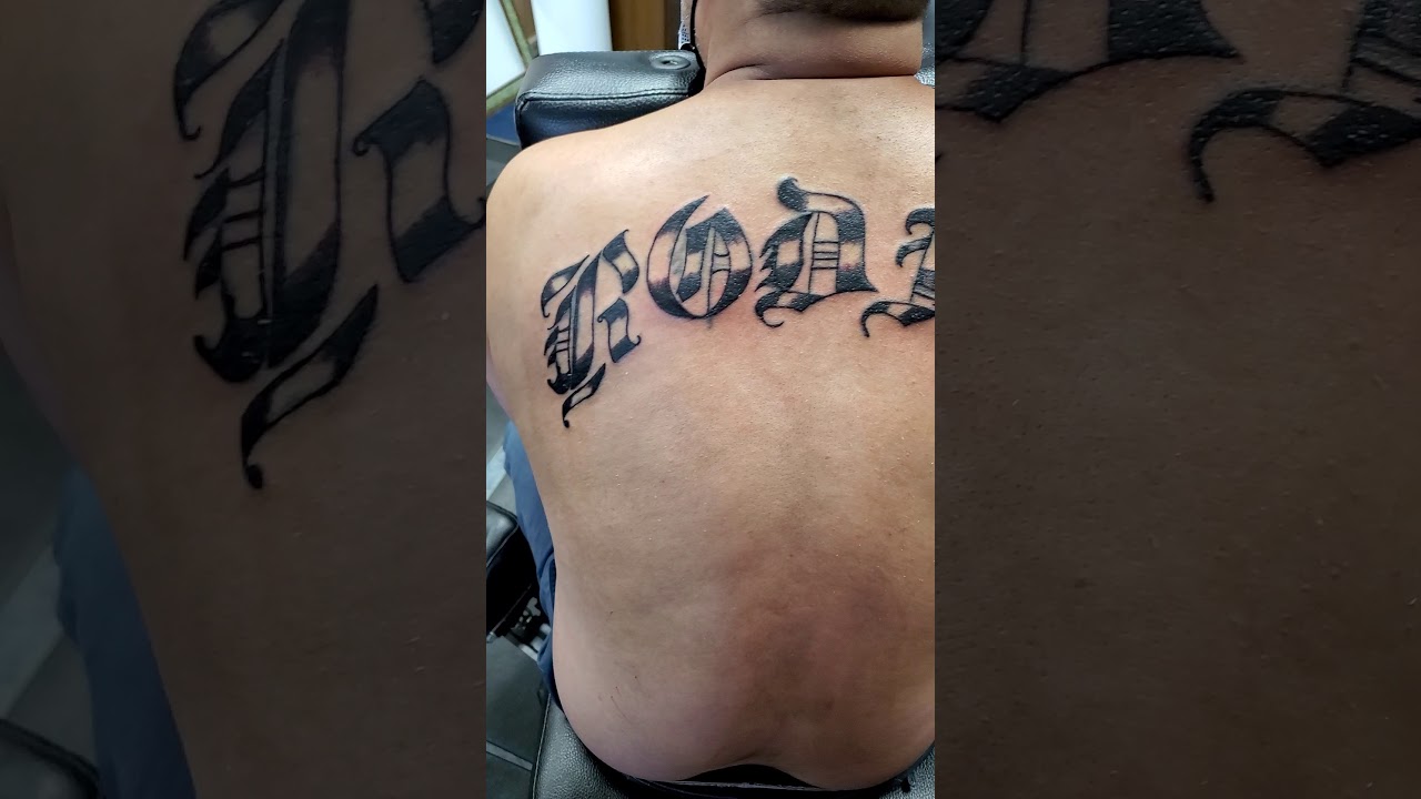 last name tattoo on back fix by Boris Kuryakin, February 13, 2021.