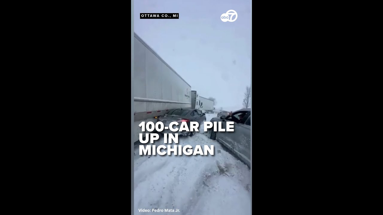 100-vehicle pileup amid winter snowstorm in Michigan - YouTube