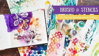 Fun Technique with Stencils & Brushos 👉 Mixed Media Backgrounds & Art Journal Tutorial