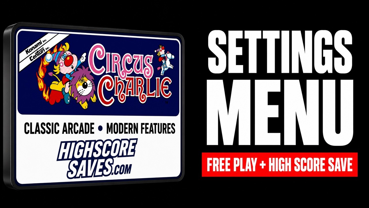 Circus Charlie Free Play and High Score Save Kit settings menu video