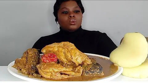 Asmar mukbang ogbono soup and chicken, fish with plantain fufu | Africa food mukbang | no talking