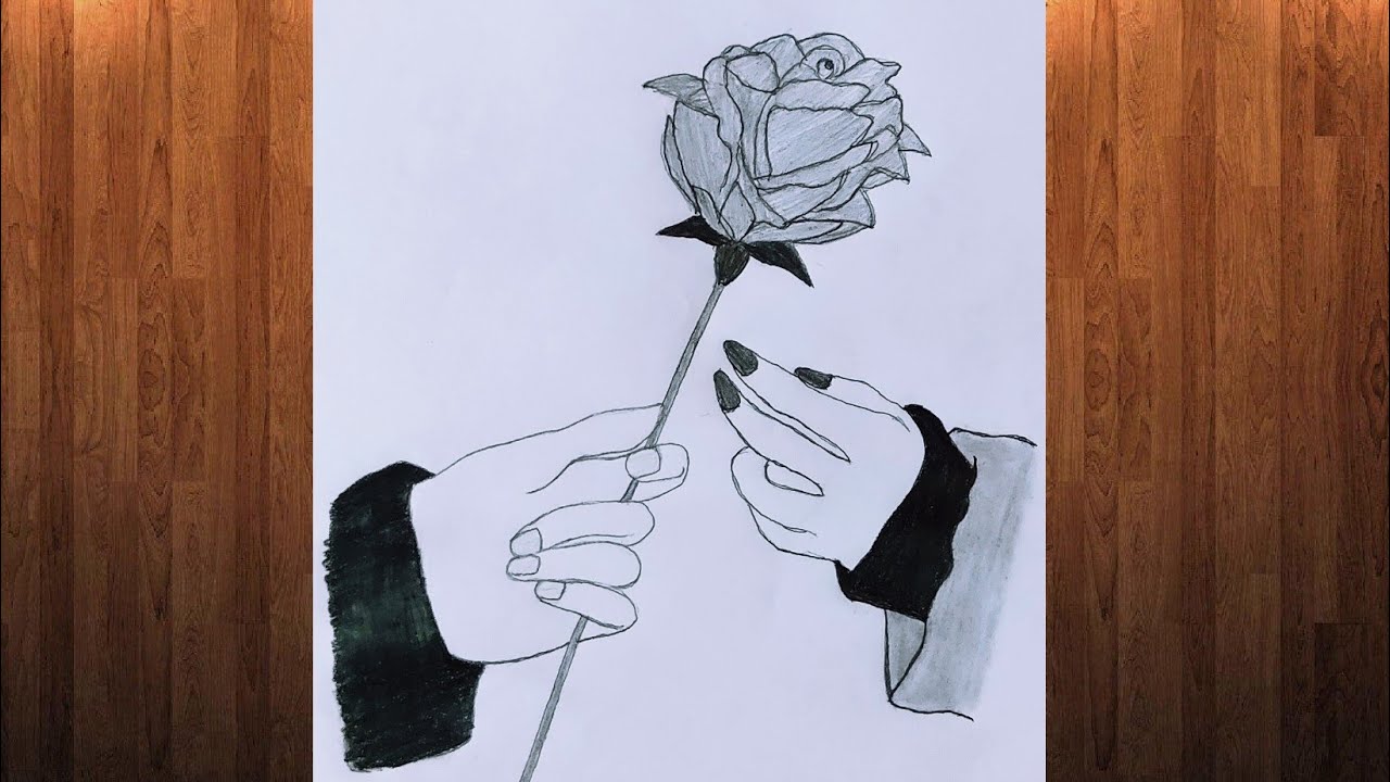 Romantic couple propose drawing - Step by Step / Couple holding Rose pencil  sketch /Valentine's day