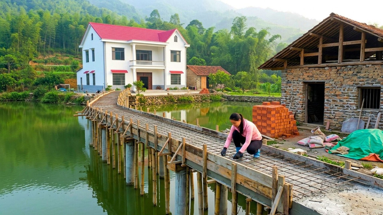 TIMELAPSE : Building A Beautiful Bridge With A Modern Design Connecting To The House On The Lake