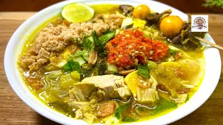 Soto Ayam Lamongan Tervalid, Bumbu Pakai Ikan Bandeng. Komplit! Sate Jeroan, Koya, Sambel.