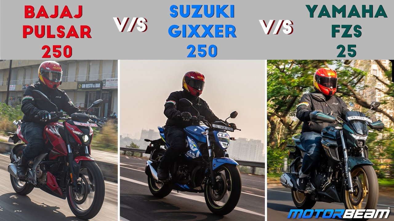 Bajaj Pulsar N250 vs Yamaha FZ 25 vs Suzuki Gixxer 250 - Comparison | MotorBeam हिंदी