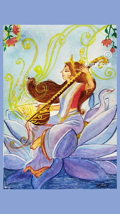 | Saraswati Mata painting| art| easy art| Watercolour painting|