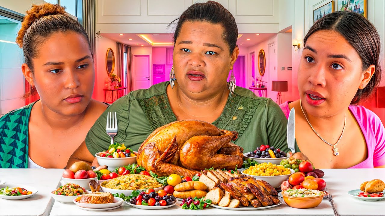 Una mujer HAMBRIENTA de comida, como si pasara hambre 