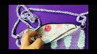 طريقة سهلة لتركيب بطانة وسوستة لشنطة كروشية How to make zipper and lining for a crochet bag