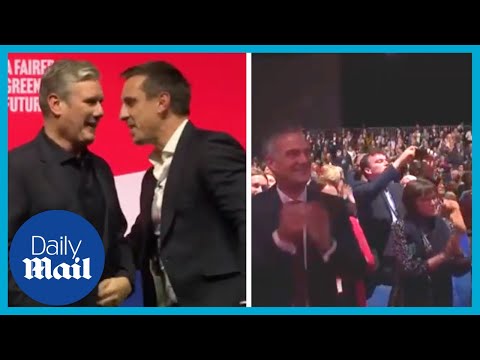Standing ovation for gary neville and keir starmer at labour party conference in liverpool