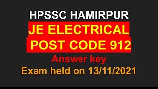 HPSSC JE ELECTRICAL POST CODE 912 / FULLY SOLVED PAPER HELD ON 13 NOV 2021