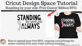 Cricut Design Space Tutorial-How to Upload & Arrange this Week's Free Cancer Ribbon SVG.