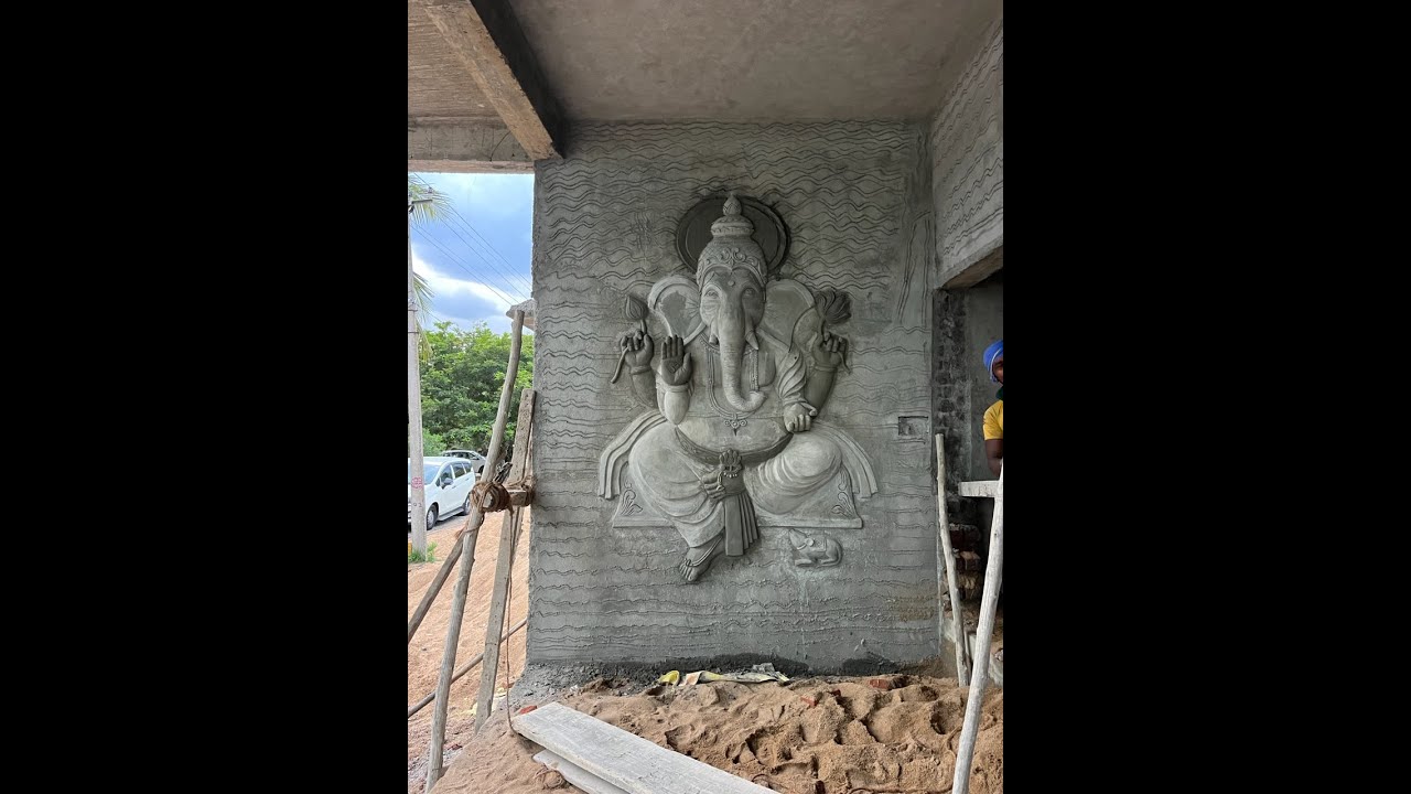 How to make wall mural art vinayagar cement art design work YouTube
