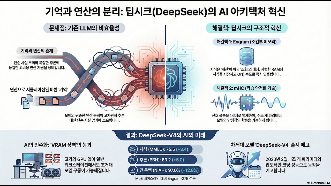 딥시크 v4, 아키텍처 혁신, 엔그램, mHC, 예상 성능, 메모리 산업 영향 전망(26.01.15)
