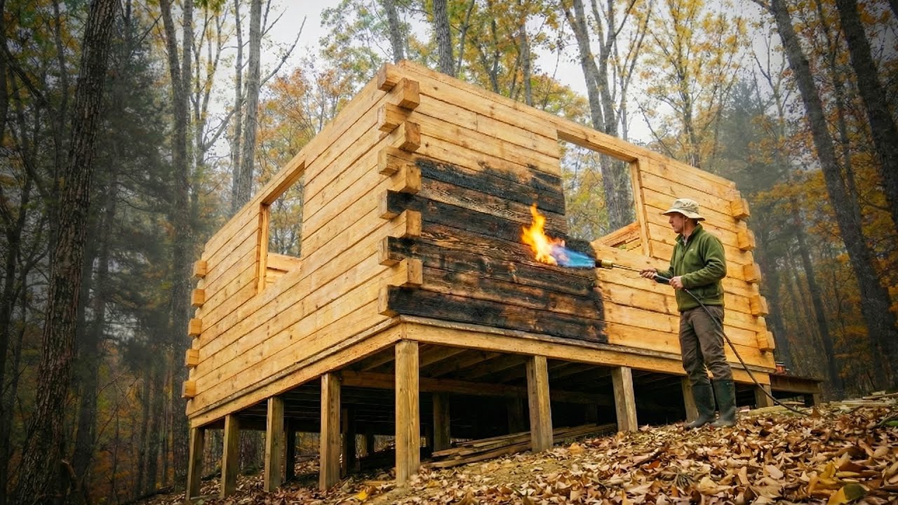 Man Builds 2-Story Off Grid Cabin in the Woods - YouTube