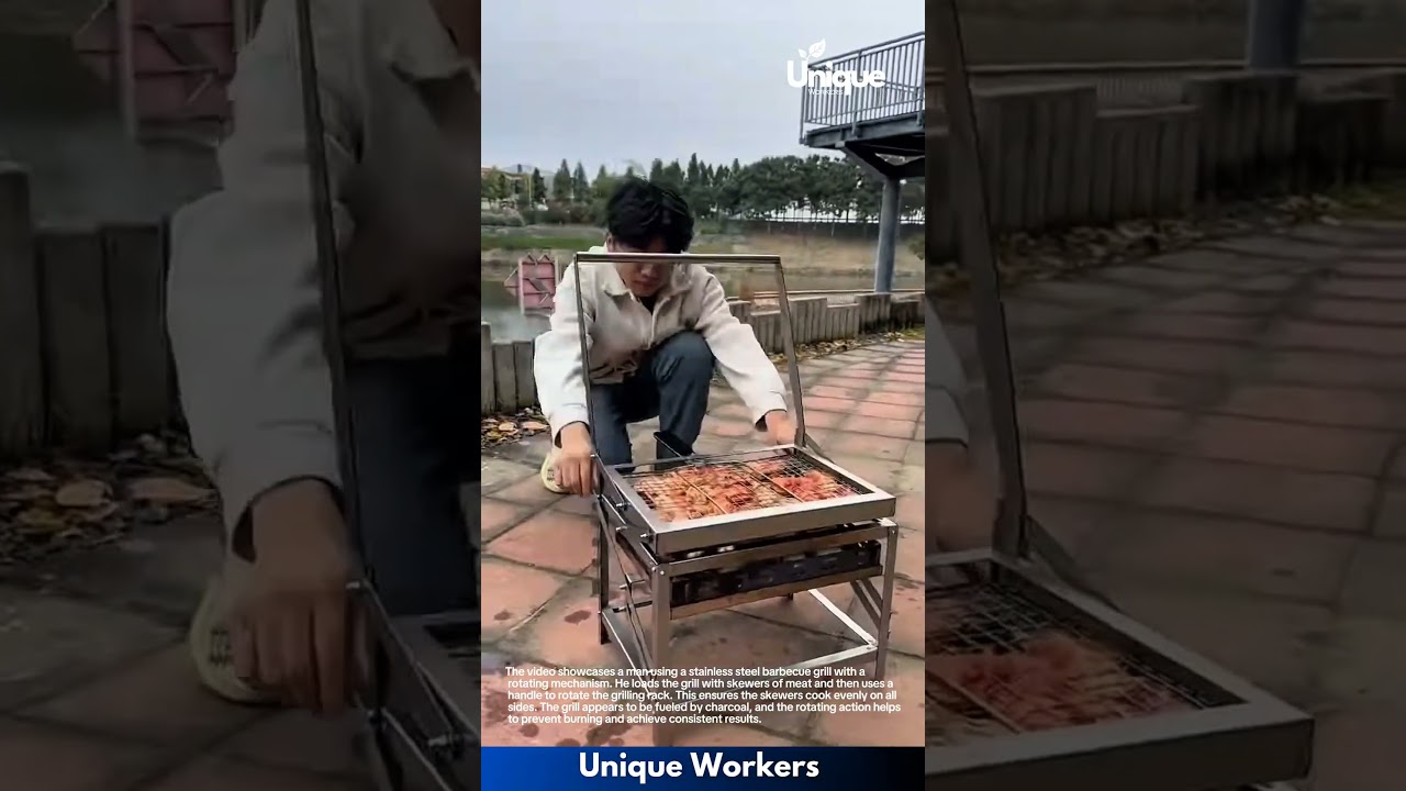 Rotating BBQ Grill in Action: Evenly Cooked Skewers Made Easy