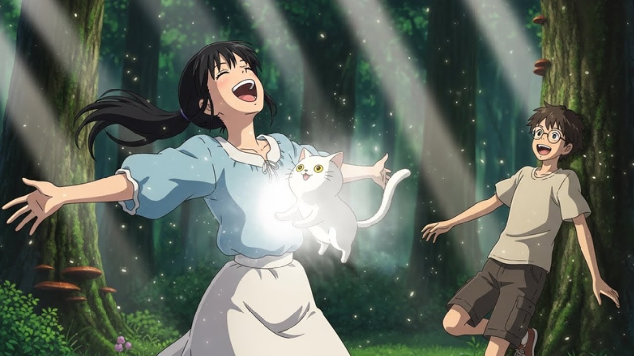 Take a deep breath and feel at peace with this tranquil Ghibli-style view.