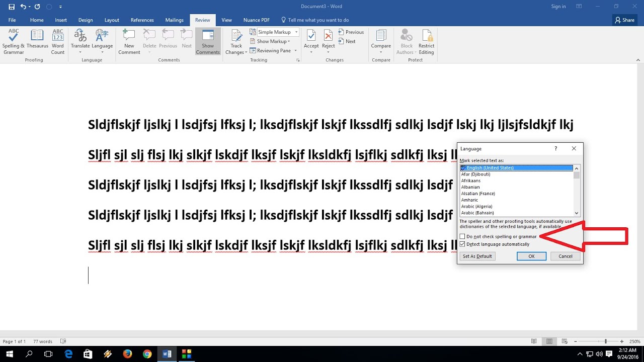 microsoft word spell check in french