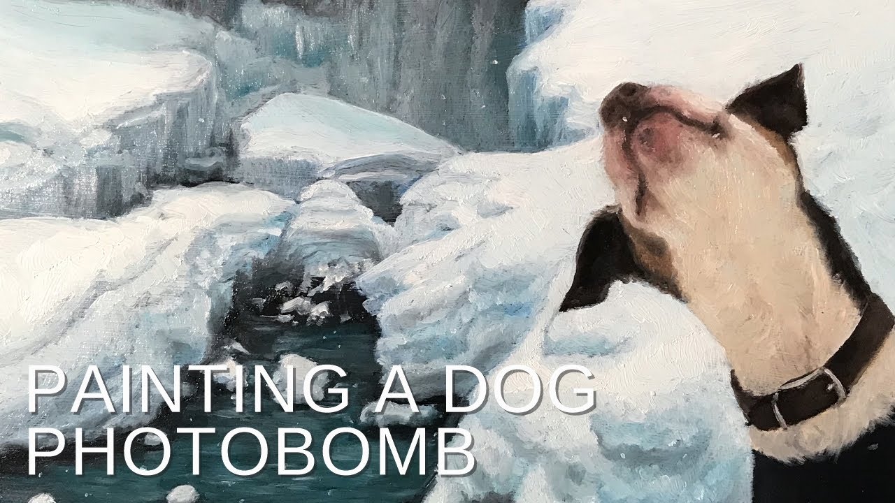 PAINTING TIMELAPSE || Snowy Landscape and a Dog Photobomb - YouTube