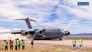 C-17 Mastery: Spectacular Landing \& Takeoff on a Dirt Airstrip