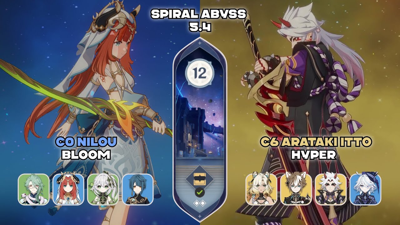 5.4 Spiral Abyss | C0 Nilou bloom & C6 Arataki Itto Hypercarry | Genshin Impact