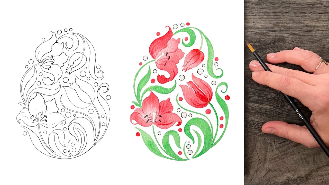 Easter Egg 🐣 Full Tutorial with Outlines for Watercolor Beginners! 💚 ...