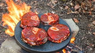 $100 Whiskey Flamed Steak in the Forest | Ultimate Outdoor Cooking #wildcooking