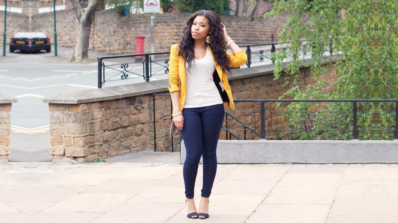 mustard blazer outfit