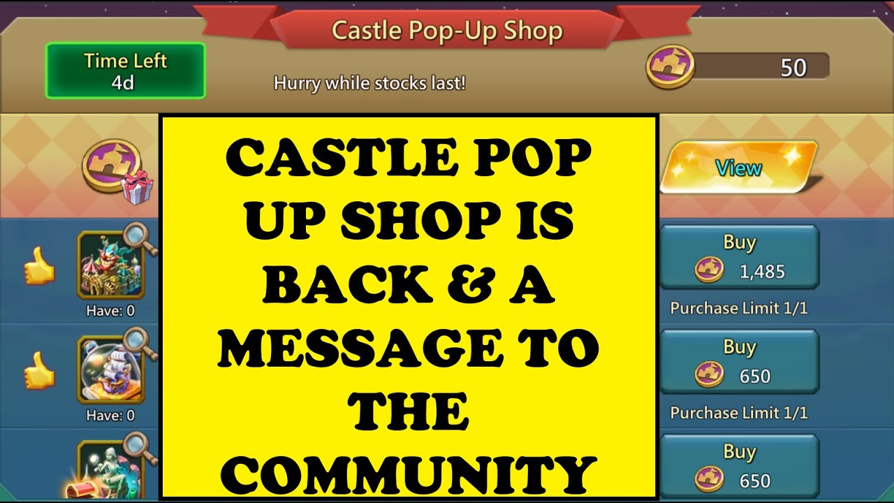 Lords Mobile - Временный магазин в замке снова открыт! И сообщение для сообщества! @Ajdamko @Rook...