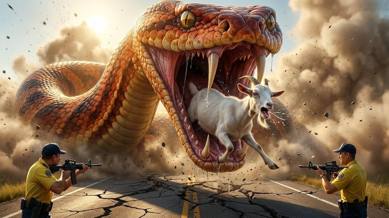 “GIANT SNAKE vs GOAT — REAL FOOTAGE? | Highway Creature Encounter | MUST WATCH!”