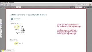 Additive property of equality with decimals