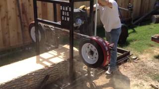 Homemade bandsaw sawmill Bandsaw sawmill I built a year ago. I was cutting a 11 foot locus log roughly 24 inches in diameter. The saw has a capacity of 34