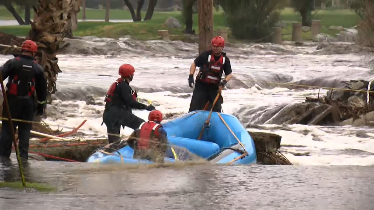 Numerous flood rescues east of Los Angeles Numerous flood rescues east of Los Angeles