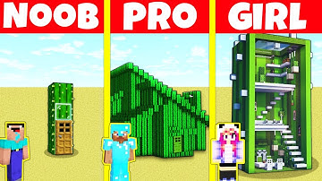 Minecraft Battle: NOOB vs PRO vs GIRL: CACTUS HOUSE BUILD CHALLENGE / Animation