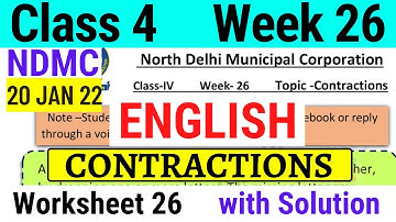 NDMC Class 4 English Week 26 Worksheet 26 (20/1/22) | Class 4 English Worksheet || CONTRACTIONS