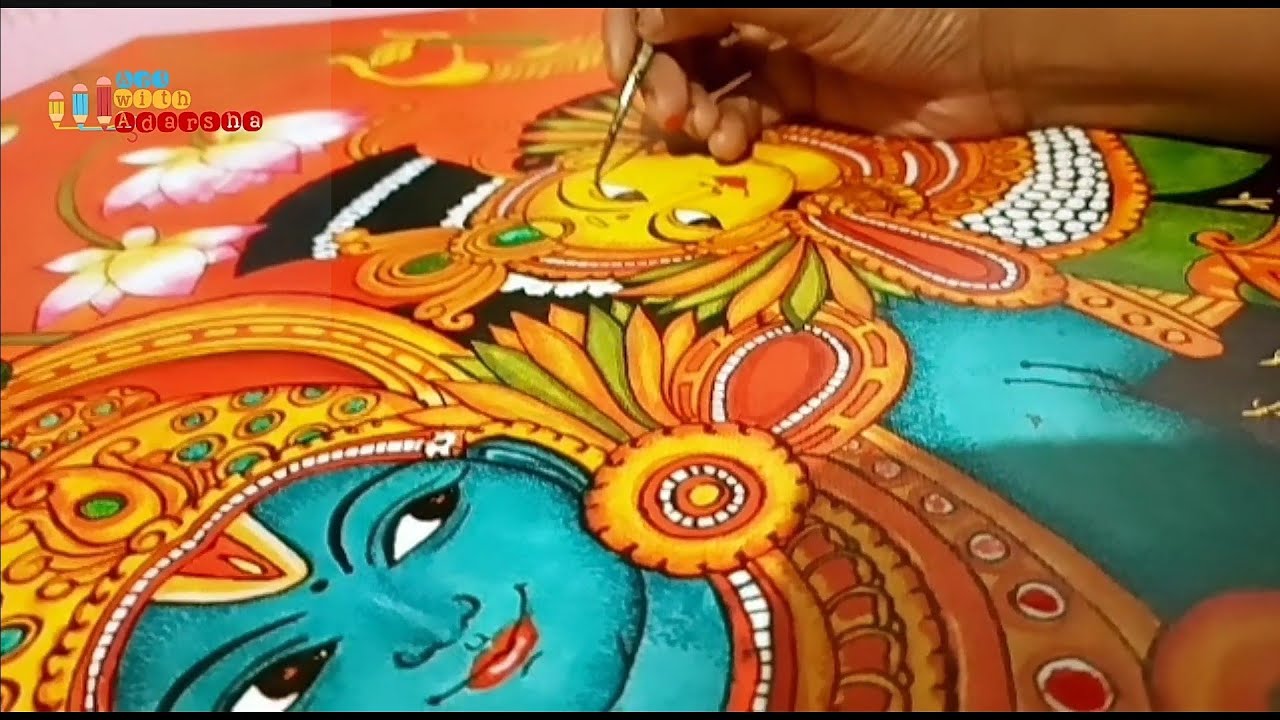 KERALA MURAL PAINTING TUTORIAL, RADHA AND KRISHNA ...