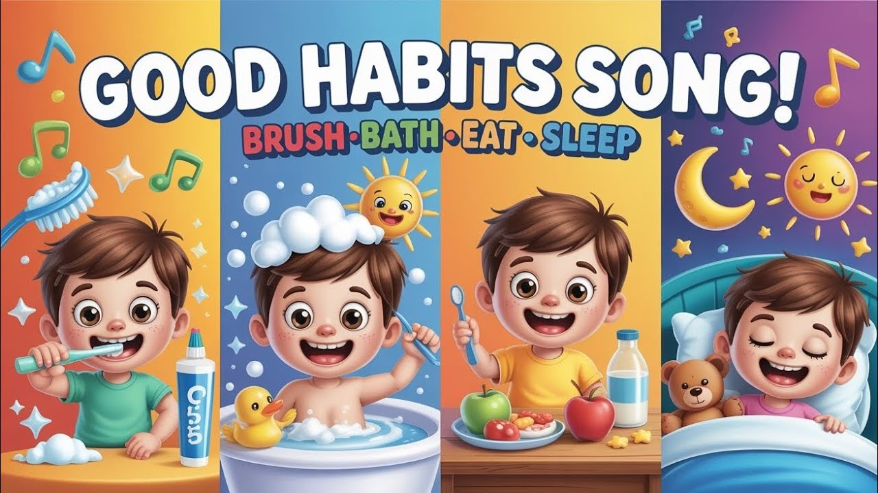 🎵 Good Habits Song for Kids | Brush, Bath, Eat & Sleep Routine | Fun ...