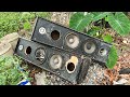 Restoration of severely damaged three way standing box speakers  restoration powerful sound system