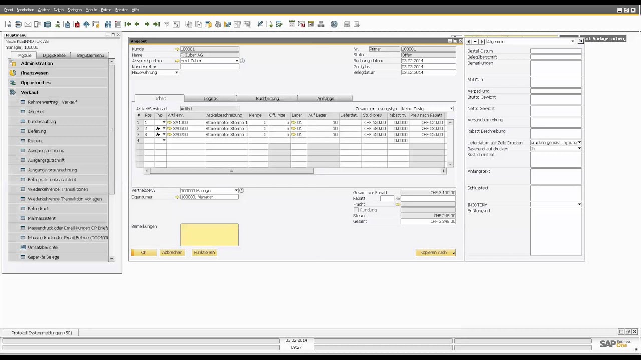 Verkaufsprozess in sap business one youtube