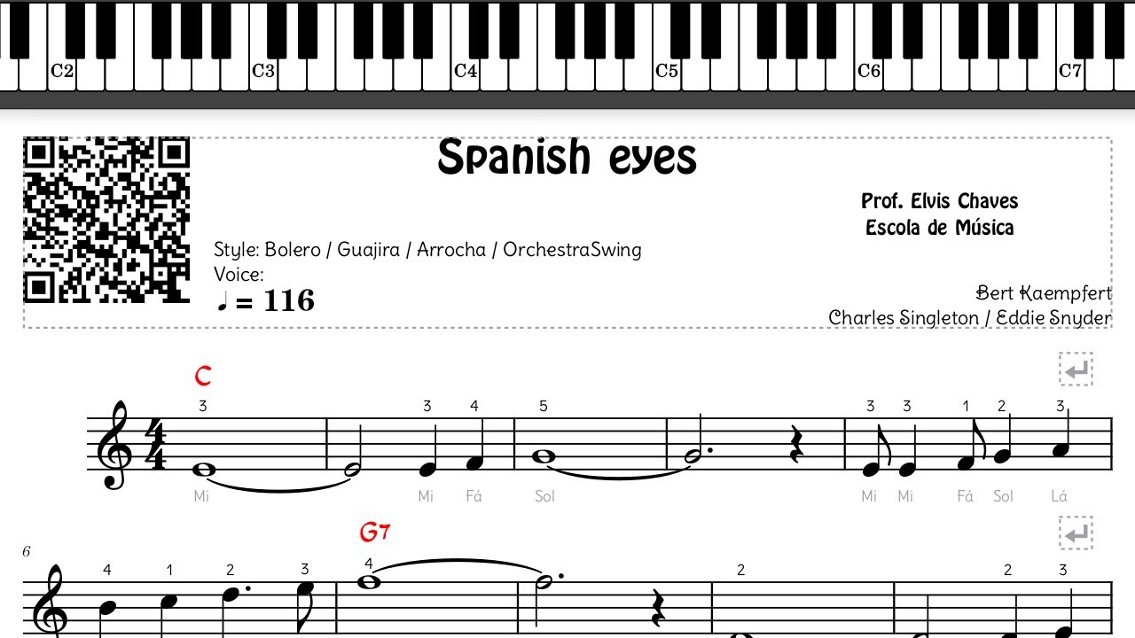 🎼 Spanish eyes - 6240 - Elvis Presley - Tutorial Partitura Fácil