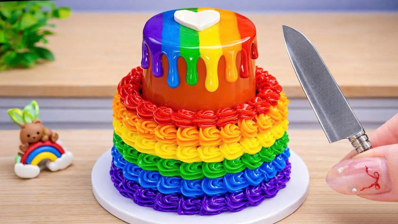 Miniature Rainbow Buttercream Cake Decorating 🌈 Tiny Rainbow Cake, Tiny Chocolate Cake