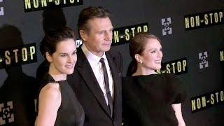 Julianne Moore,Liam Neeson, Quinn McColgan and Michelle Dockery at Non Stop Premiere in Paris